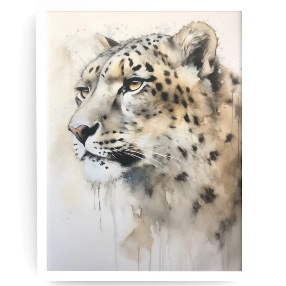 Watercolor Snow Leopard Portrait Wall Art Illustration Print Poster Unframed - Picture 1 of 5
